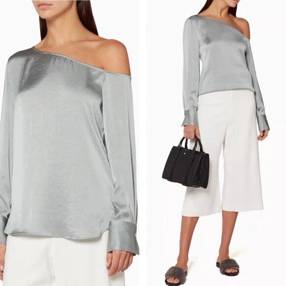 Theory Ulrika Crushed Satin One-shoulder Blouse - Picture 1 of 12